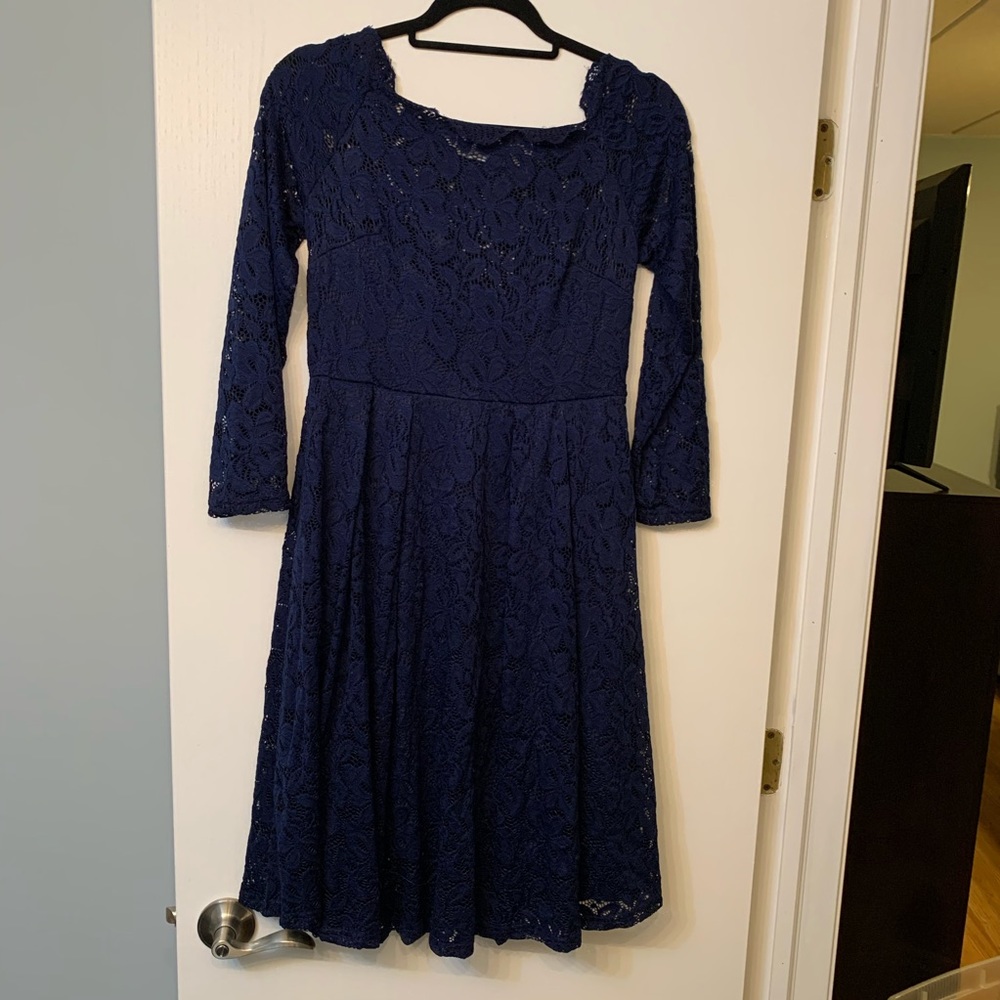 Navy 3/4 sleeve cocktail dress